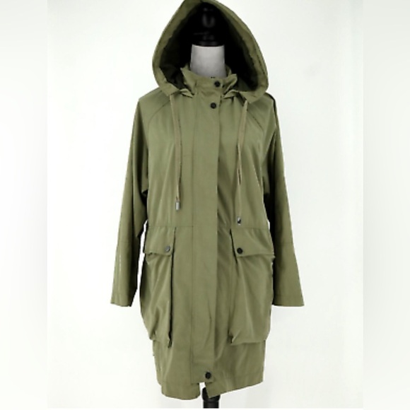 ZARA Sz M-L Trench Hooded Full Zip Snaps  Drawstring Military Cargo Style Coat - Picture 1 of 15